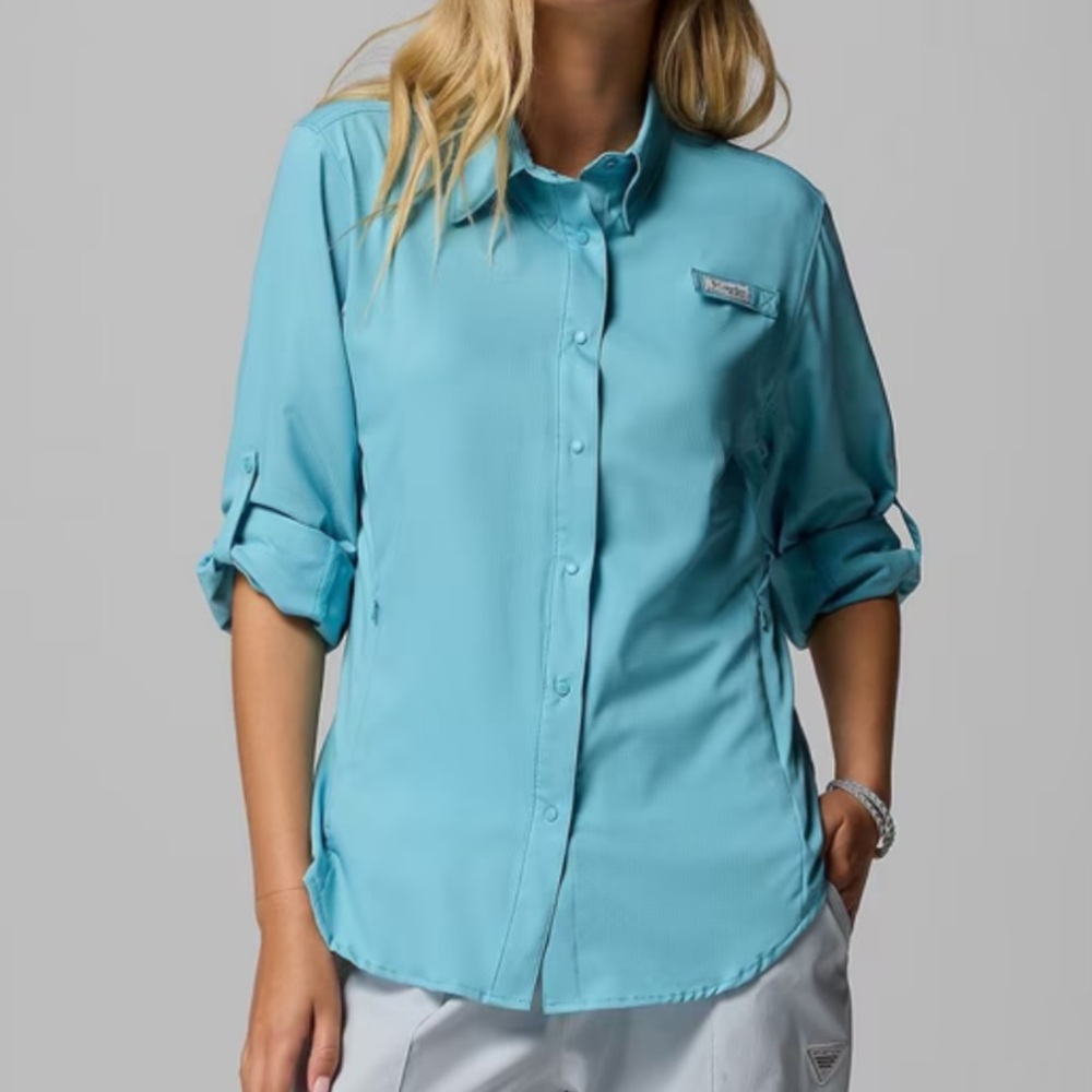 NWT Columbia Women's PFG Tamiami II Long Sleeve Shirt in Vintage Blue — Medium